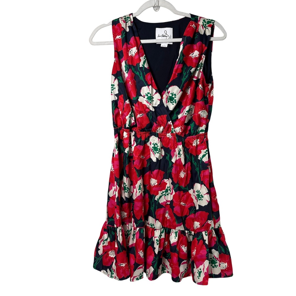 Sam Edelman Poppy Floral Ruffle Dress Size 4 White Red V-Neck Cottage No Belt